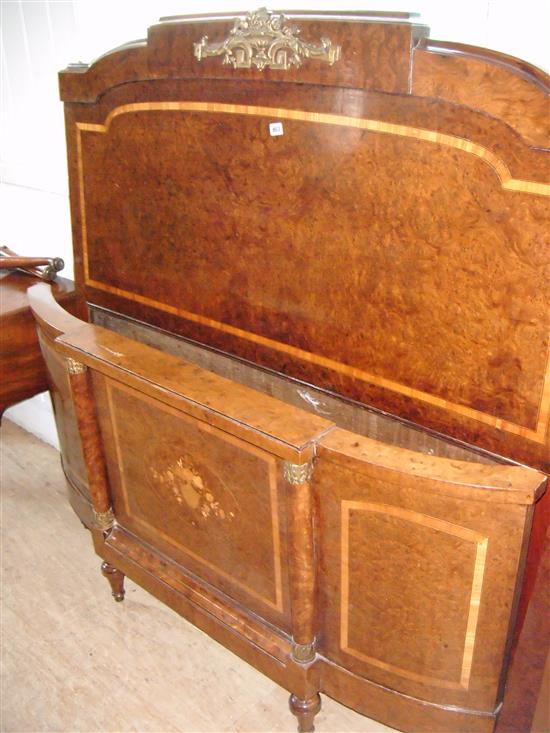 French walnut head and foot bedstead, inlaid and ormolu-mounted